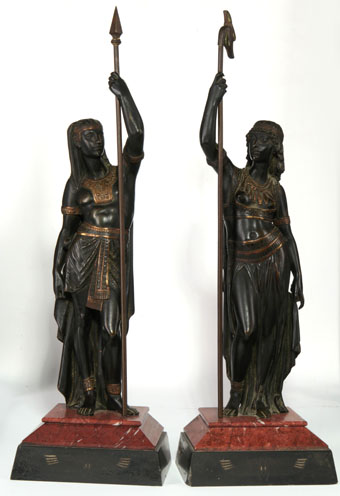 19th century bronze egyptian priest and priestess - after picault