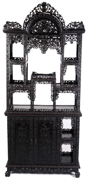 19th century chinese carved rosewood display cabinet