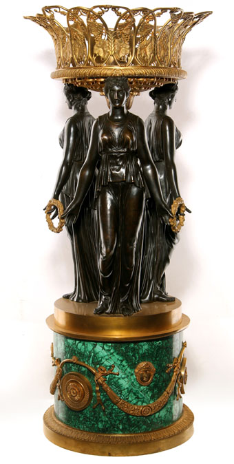 empire style figural bronze malachite centerpiece