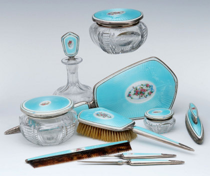 A Collection of Guilloche Enamel and Other Dresser Sets