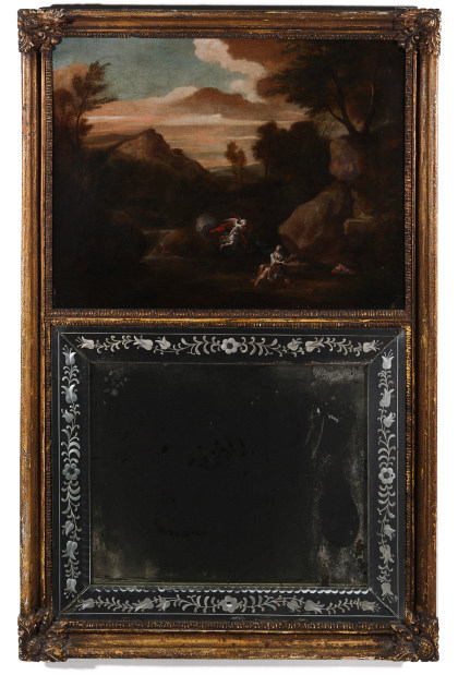 18th Century Italian Trumeau Mirror with Venetian Etched Border