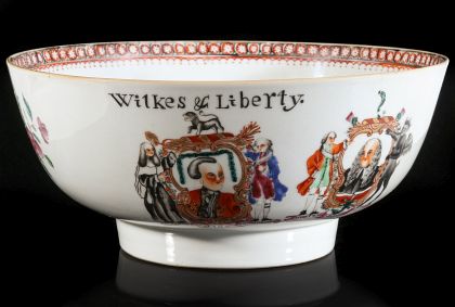 18th C. Chinese Export Armorial Punch Bowl Commemorating John Wilkes