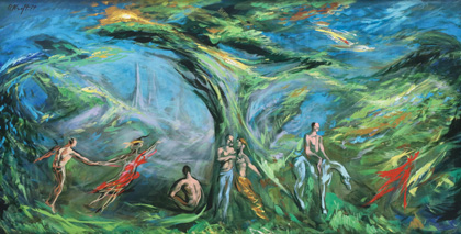 Arthur Kraft (1922‑1977) Oil on Canvas Mural, Dated 1974