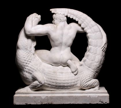 Nathaniel Choate (1899‑1965) Plaster Maquette, 31 x 30 inches, for 'Alligator Bender,' 1937 Marble Sculpture at Brookgreen Gardens, South Carolina