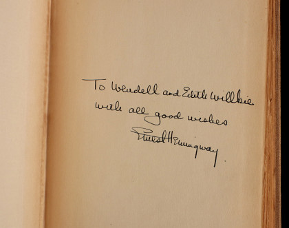 Signed Early Edition 'For Whom the Bell Tolls,' Inscribed to Wendell Willkie
