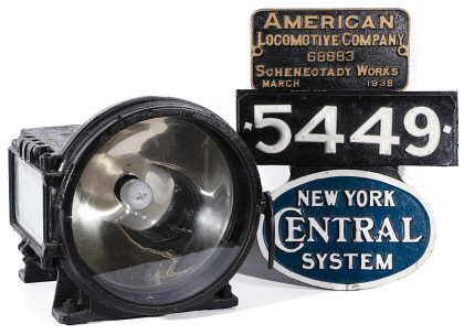 The Builder's Plate, Headlight and Number Board from New York Central 4‑6‑4 J3 Hudson 5449
