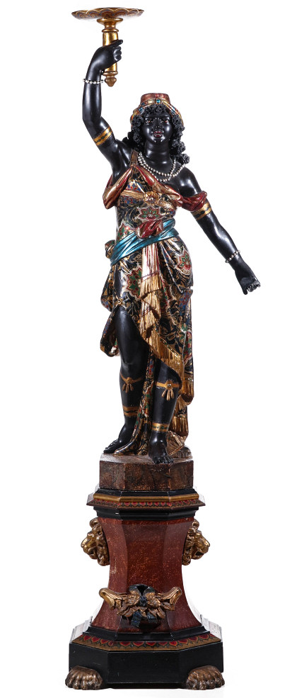 A Good 19th Century Carved and Painted Venetian Blackamoor on Plinth