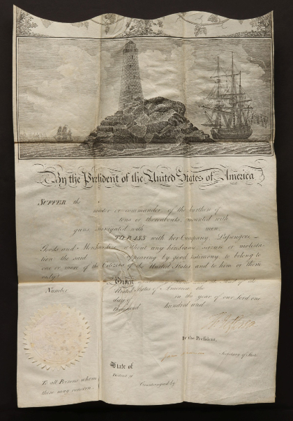 Engraved Ship's Passport Signed Thomas Jefferson and James Madison, April of 1805