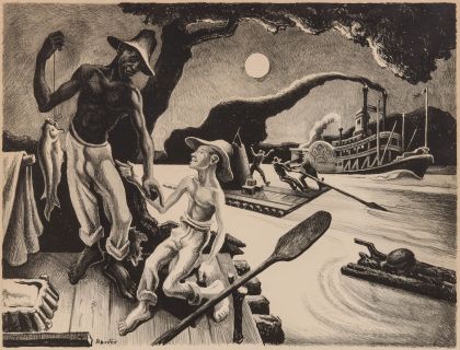 Huck Finn, 1936, Pencil Signed Lithograph, Edition of Only 100 Prints, from The Missouri State Capitol Mural Series