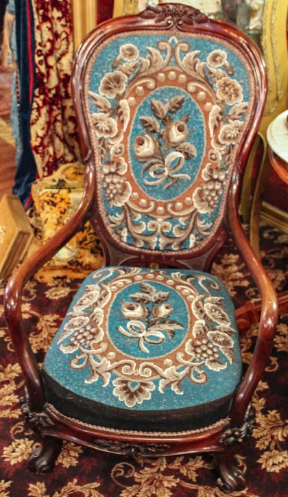 Rosewood Arm Chair and Other Beaded Needlework Items