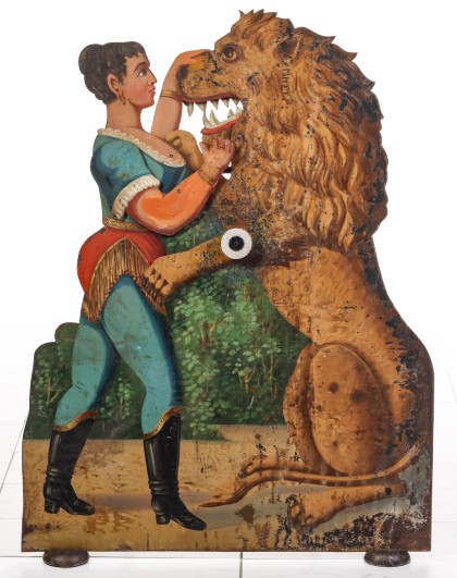 An Outstanding Near Life‑Sized Lady Lion Tamer Shooting Gallery Target, Circa 1890