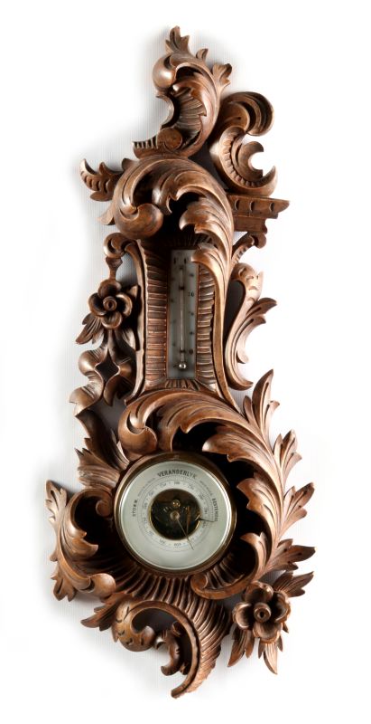 A HIGHLY CARVED 19TH C. THERMOMETER BAROMETER