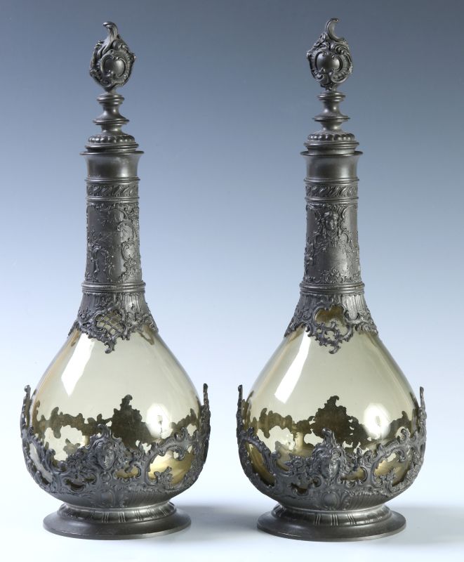 PAIR ROCOCO STYLE FRENCH METAL MOUNTED BOTTLES