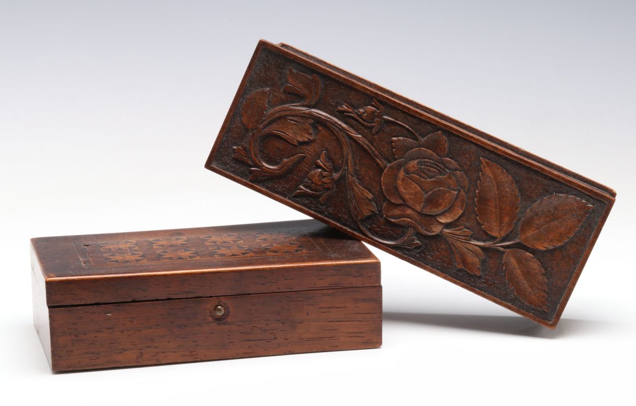 CIRCA 1900 CARVED AND INLAID BOXES
