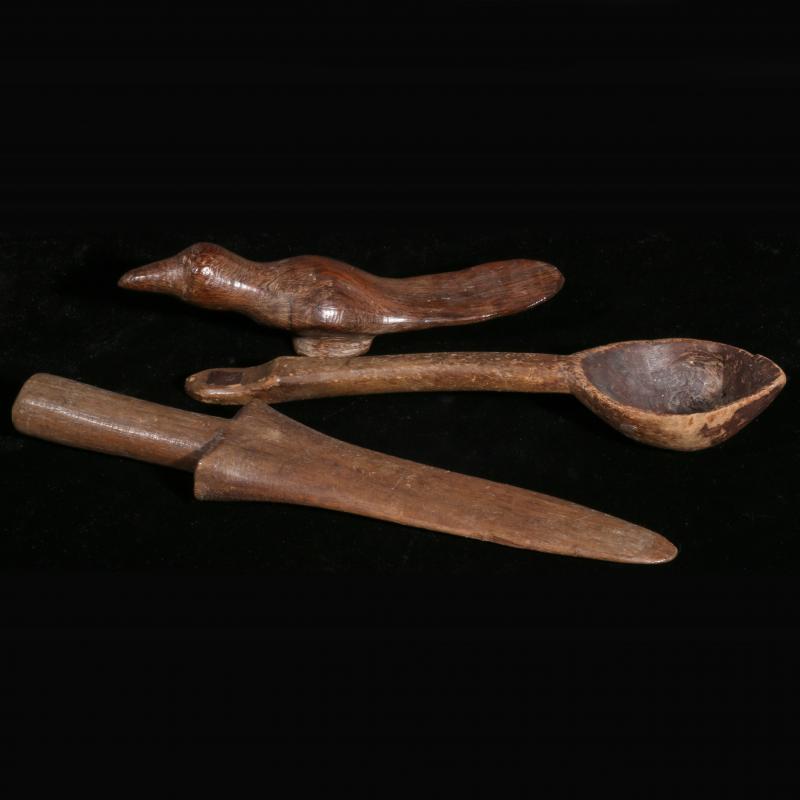 THREE CARVED WOOD OBJECTS