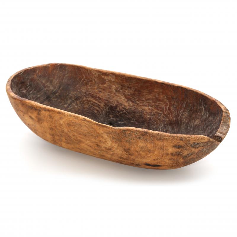AN EARLY OVAL HAND-HEWN WOOD BOWL