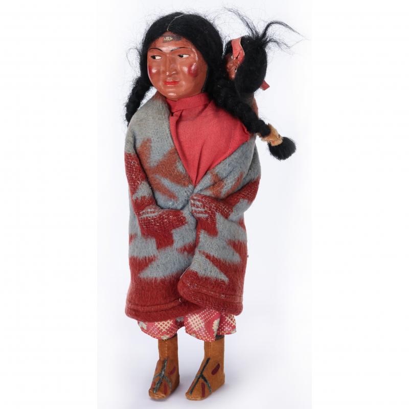 AN ORIGINAL VINTAGE SKOOKUMS DOLL WITH PAPOOSE