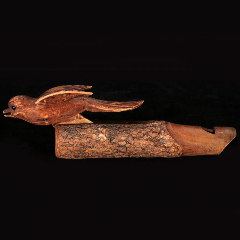 A LATE 19TH C. FOLK ART CARVED WOOD BIRD WHISTLE