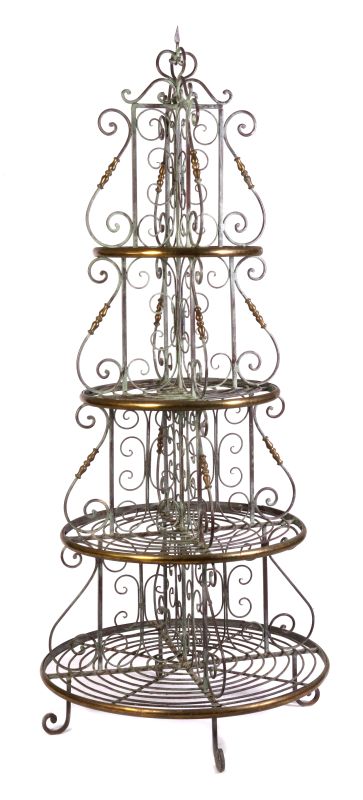A FRENCH CIRCULAR IRON BAKER'S RACK STYLE STAND