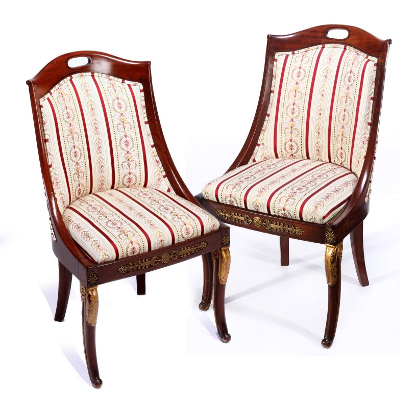 A PAIR 19TH CENTURY FRENCH EMPIRE SIDE CHAIRS