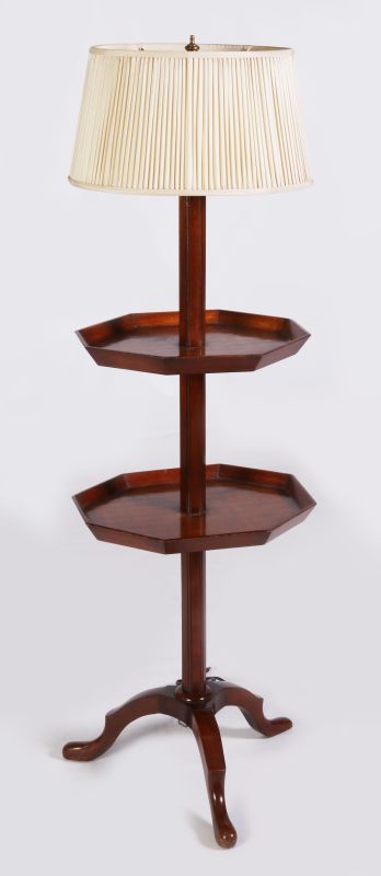 A LATE 20TH C. DOUBLE DISH TOP MARQUETRY FLOOR LAMP