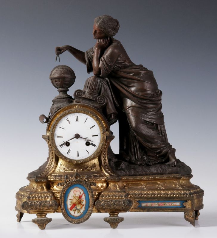 A 19TH CENTURY FRENCH STATUE MANTEL CLOCK