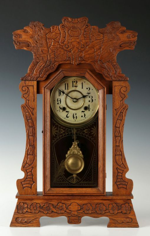 NEW HAVEN 'NORICK' KITCHEN CLOCK WITH CARVED LIONS