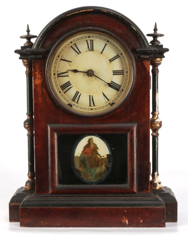 A SETH THOMAS PARLOR CLOCK WITH REVERSE PAINT