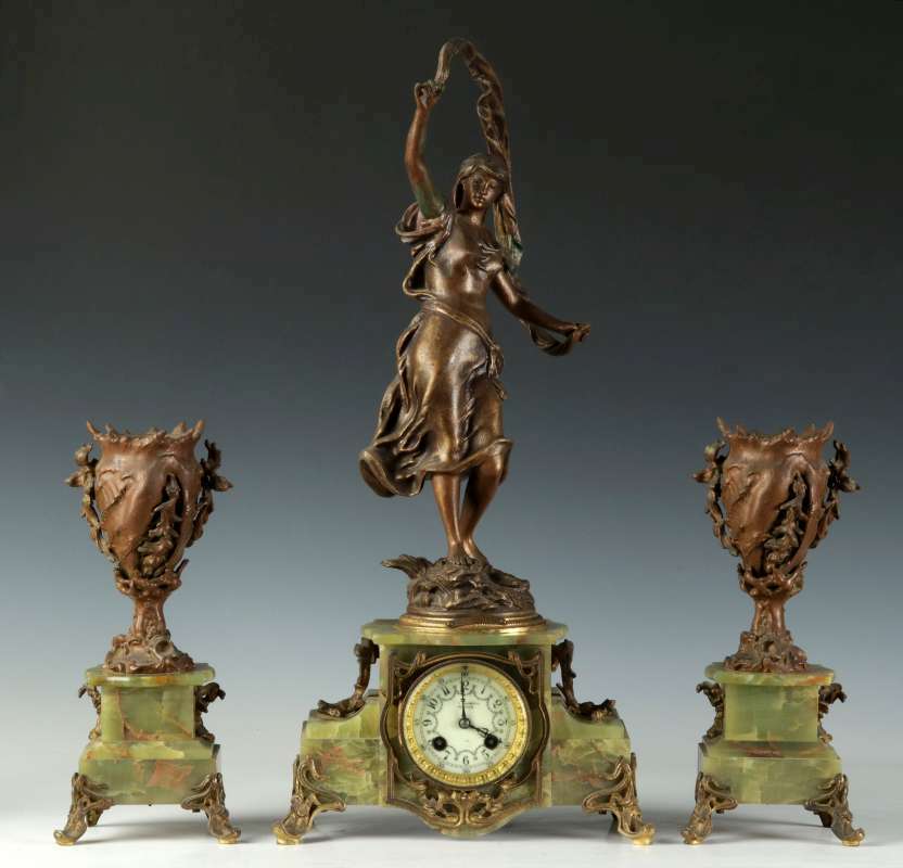 AFTER AUGUSTE MOREAU (1834-1917) FRENCH CLOCK SET