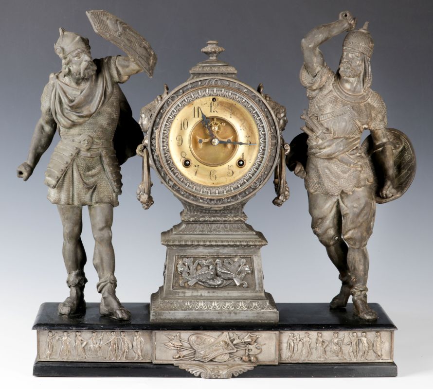 AN ANSONIA 'COMBATANTS' DOUBLE STATUE CLOCK