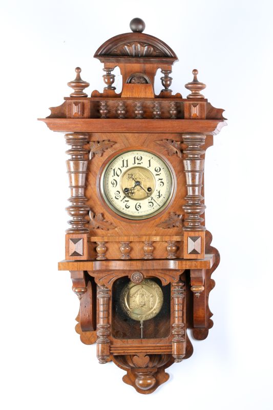 AN ORNATE BERLIN STYLE  WAG CLOCK WITH BALCONY 