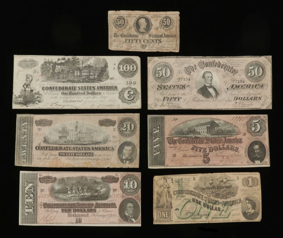 SEVEN PIECES OF CONFEDERATE CURRENCY