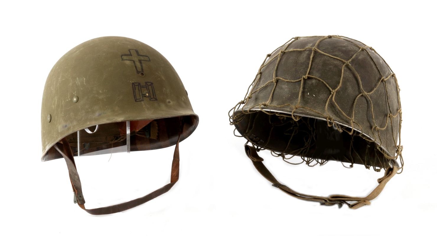 A WWII US ARMY M1 HELMET WITH LINER AND NETTING