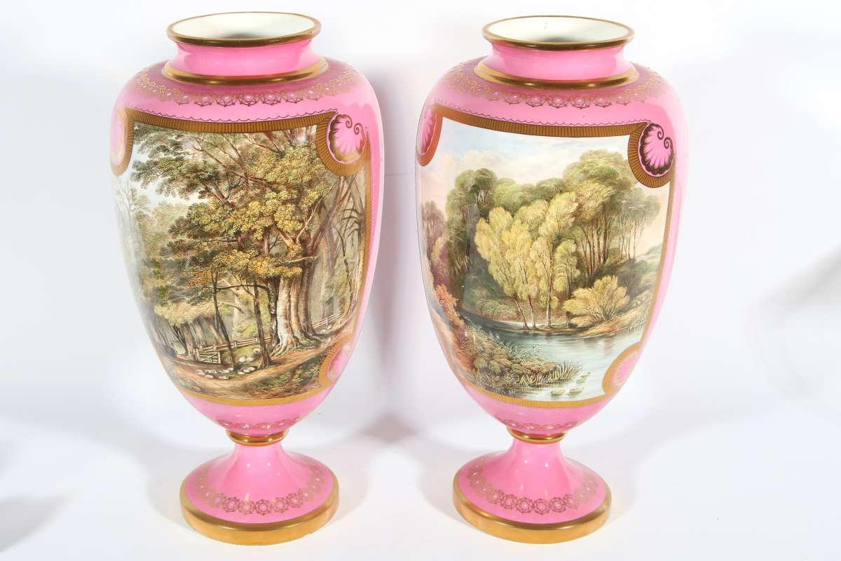 A PAIR OF DAVENPORT PORCELAIN VASES 13 INCHES HIGH