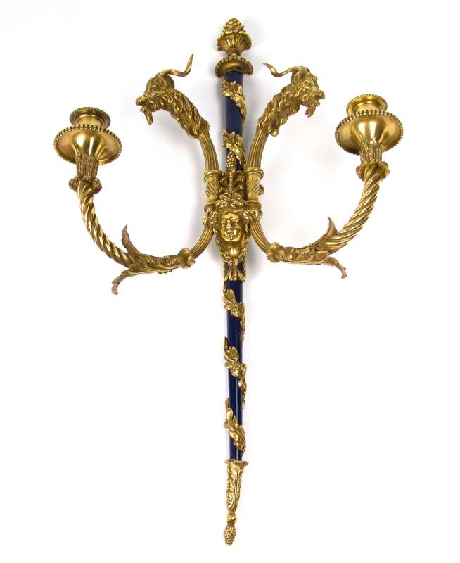 A LATE 20TH C. BLUE ENAMEL AND ORMOLU SCONCE