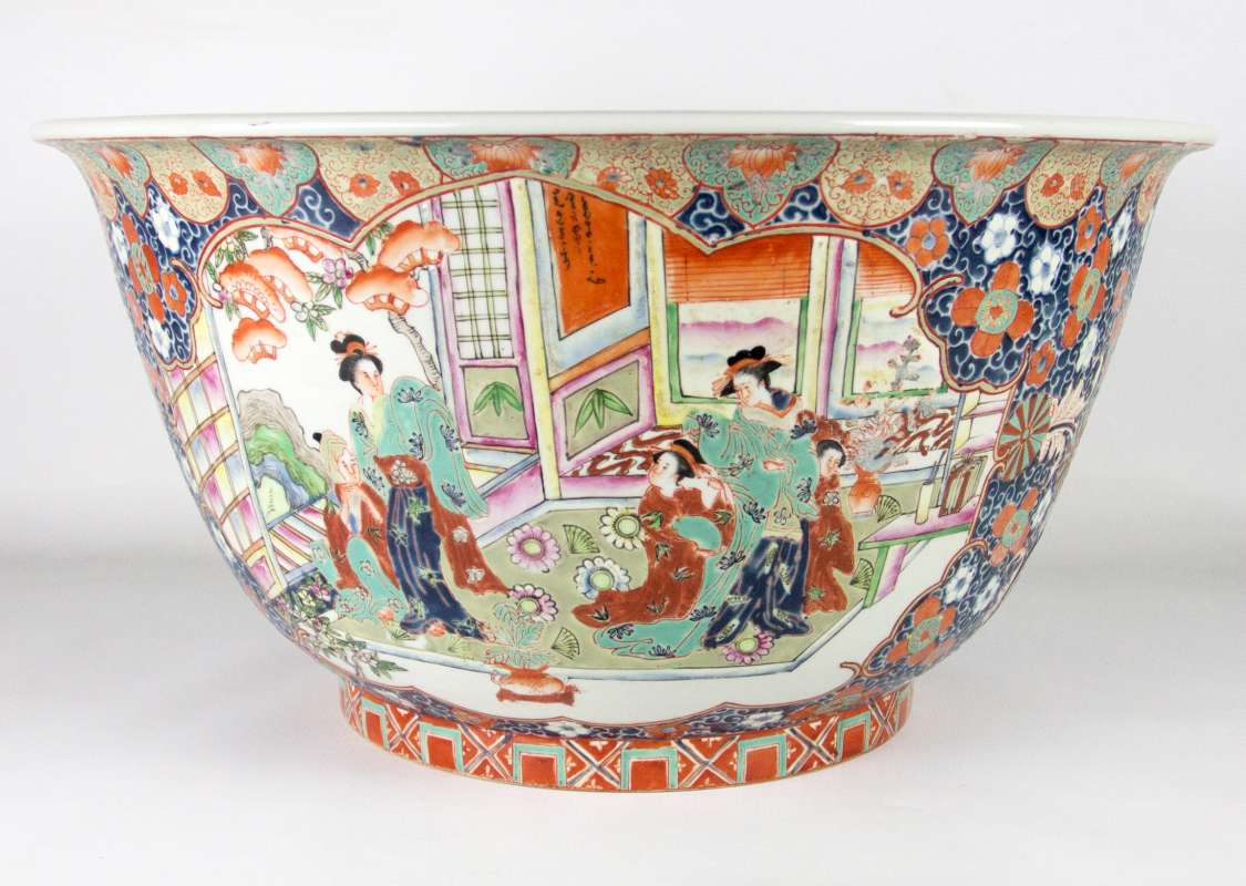A VERY LARGE ATYPICAL JAPANESE PORCELAIN FISH BOWL