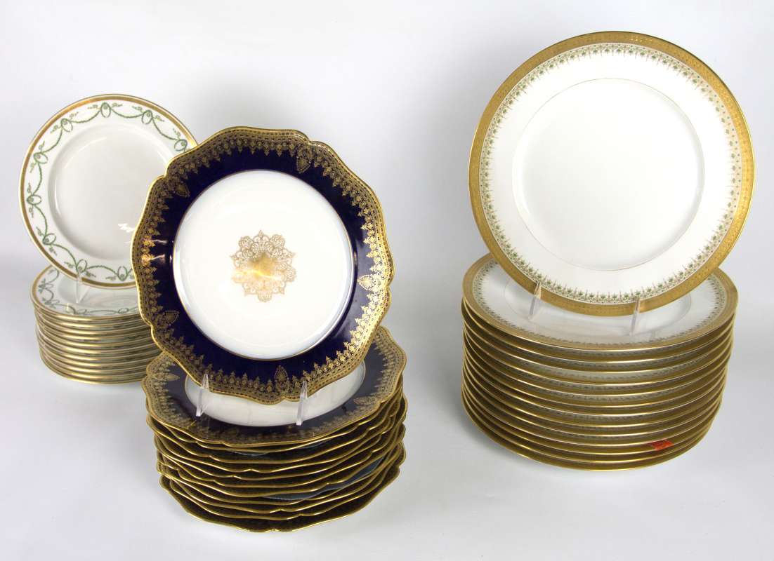 LIMOGES AND CROWN DERBY SERVICE PLATES 