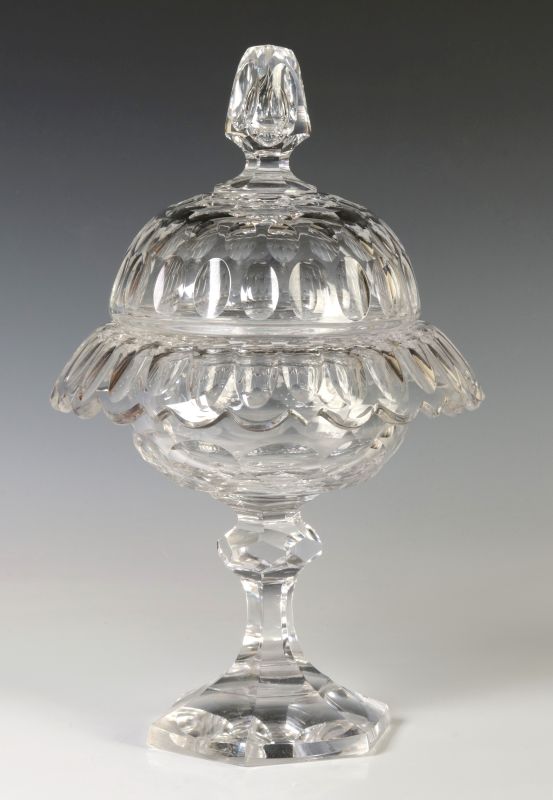 AN EARLY CUT AND POLISHED FLINT GLASS COMPOTE