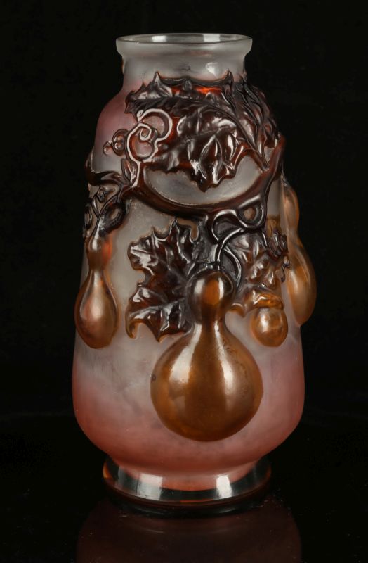 A GALLE DOUBLE MOLD BLOWN VASE WITH GOURDS