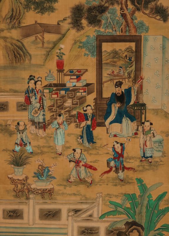 QING PERIOD CHINESE PAINTING OF SCHOLAR AND FAMILY