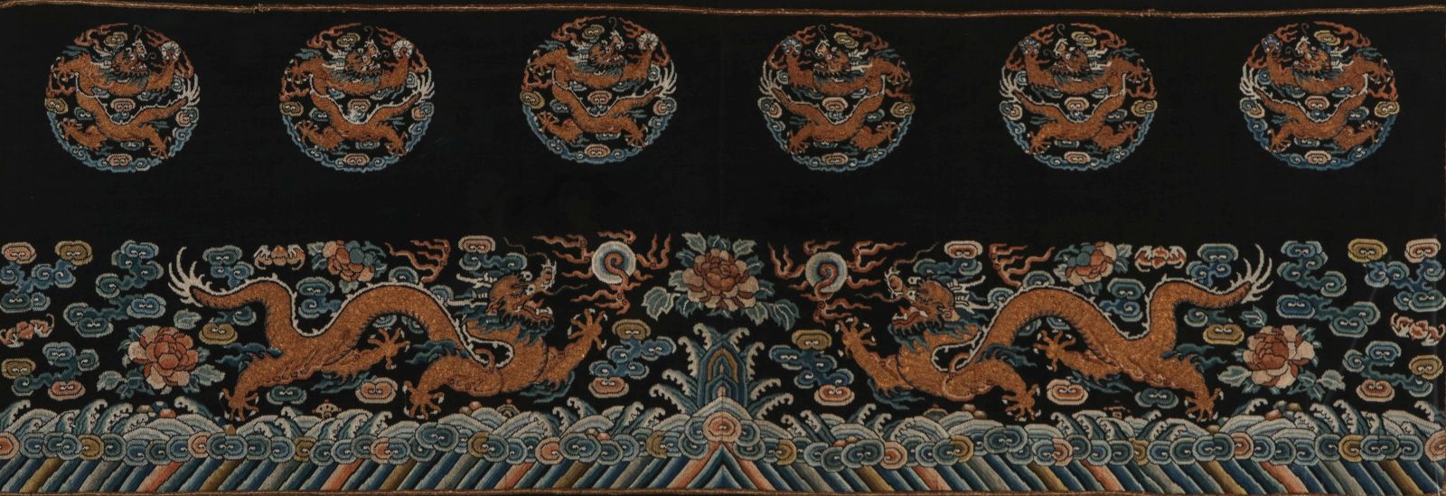 A CHINESE GOLD THREAD EMBROIDERED PANEL 