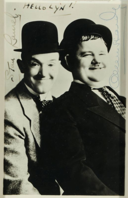 LAUREL AND HARDY SIGNED REAL PHOTO PUBLICITY CARD