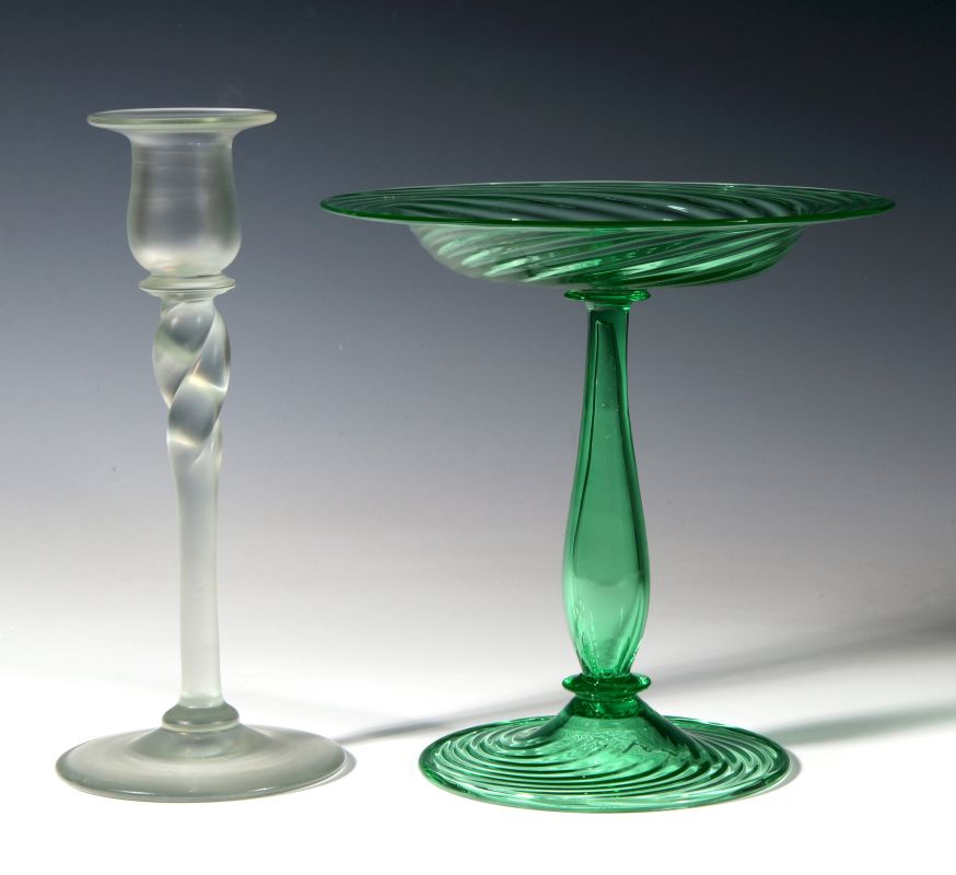 STEUBEN VERRE DE SOIE AND CELESTE GREEN ART GLASS