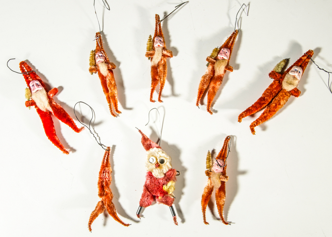 A COLLECTION OF CHENILLE SANTA CLAUS ORNAMENTS