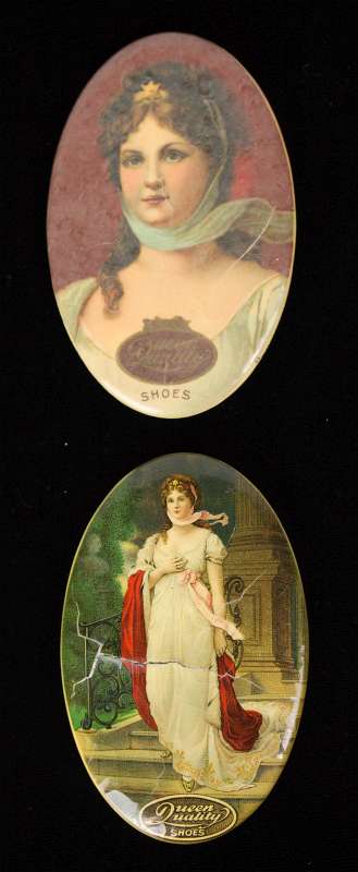 TWO QUEEN QUALITY SHOES ADVERTISING POCKET MIRRORS