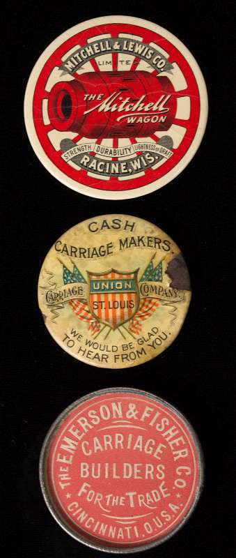 THREE CARRIAGE MAKER ADVERTISING POCKET MIRRORS