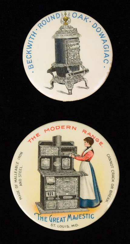 TWO CELLULOID STOVE CO ADVERTISING POCKET MIRRORS