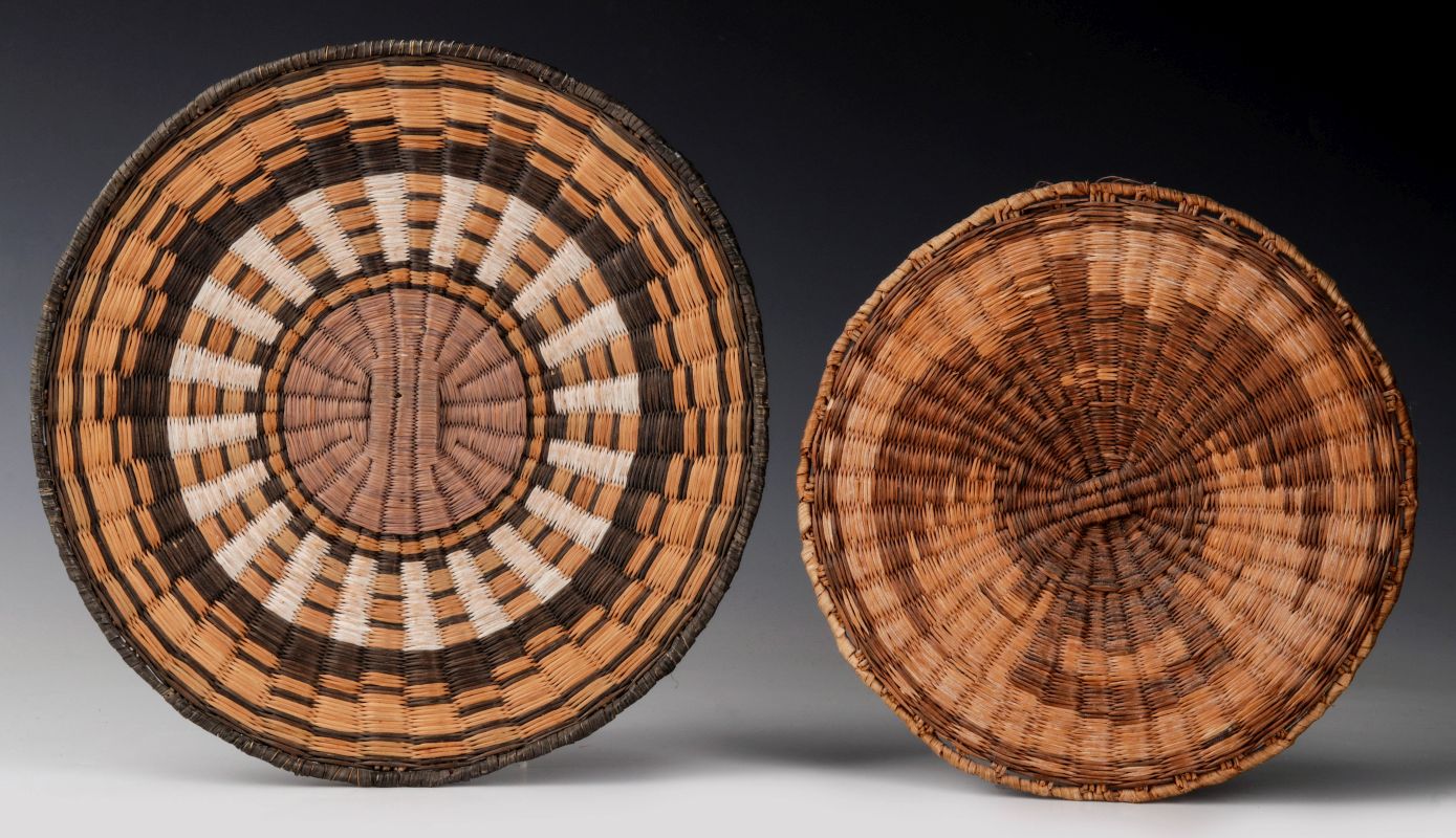 TWO HOPI INDIAN WICKER BASKETRY PLAQUES