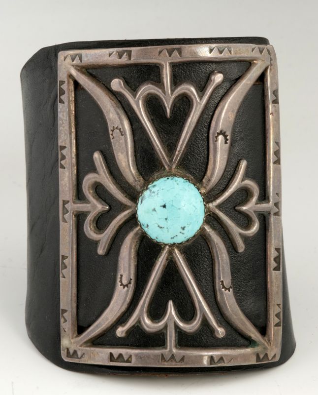 A TUFA CAST NAVAJO STERLING AND TURQUOISE KETOH