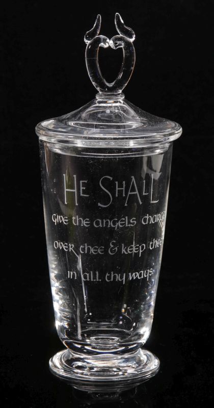 STEUBEN CRYSTAL COVERED VASE WITH INSCRIBED PSALM